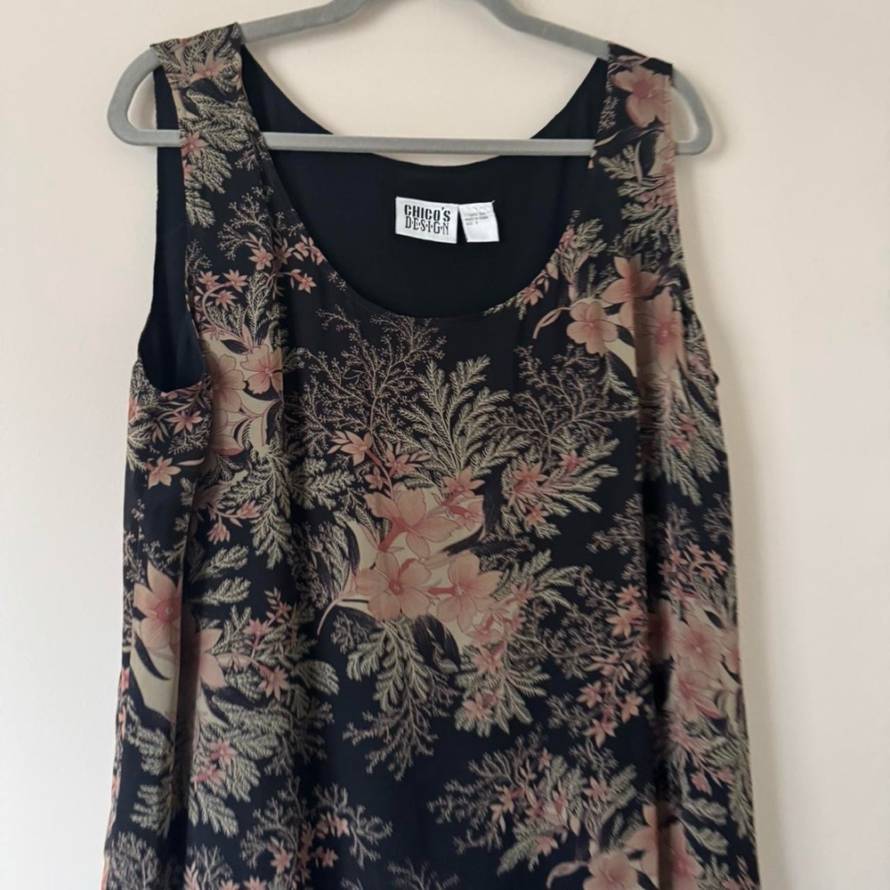 Vintage 90s Chicos Dark Floral 100% Silk Dress XL - Picture 4 of 6